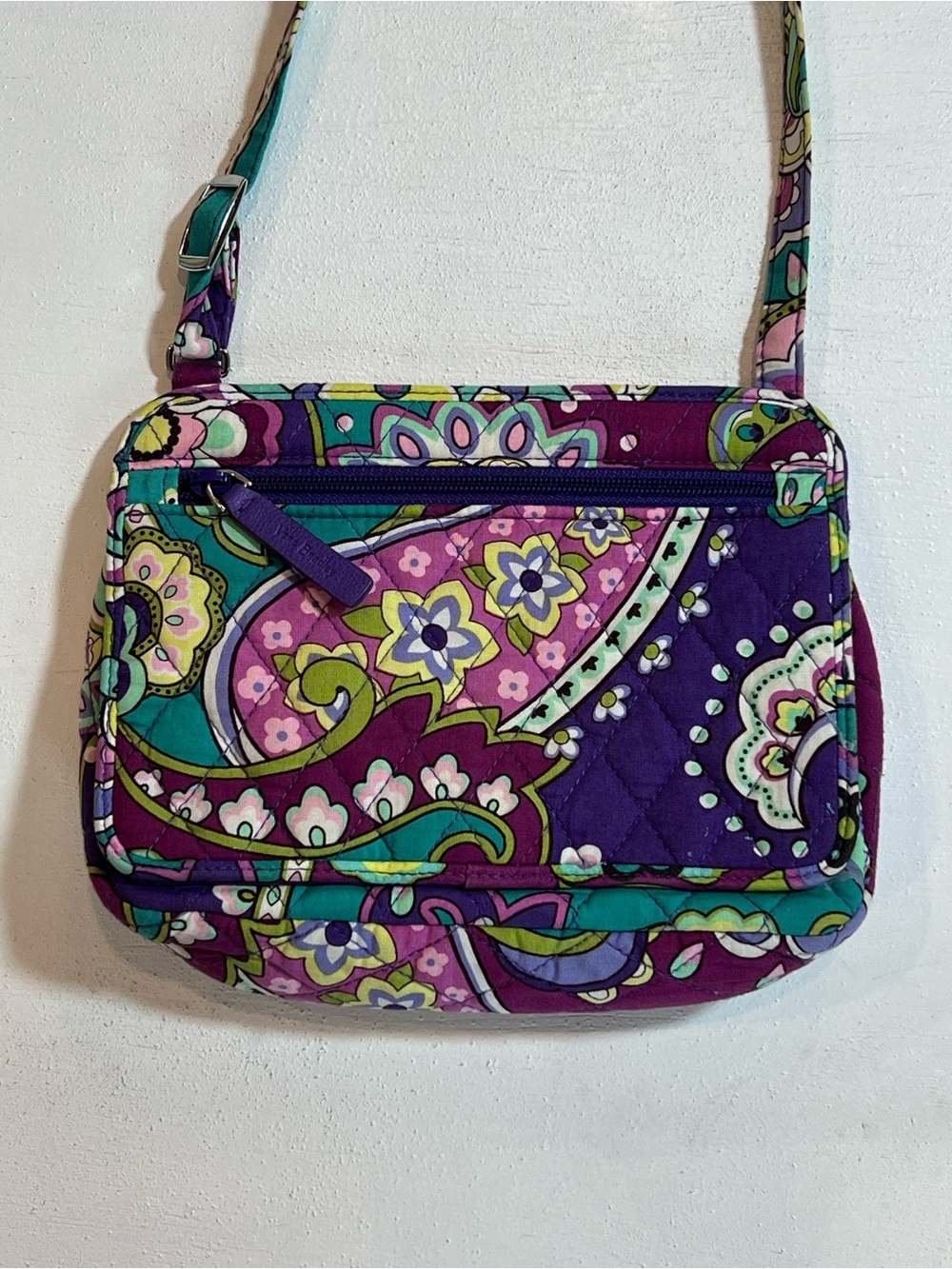 Vera Bradley Purple Paisley Quilted Crossbody with Teal & Pink Accents